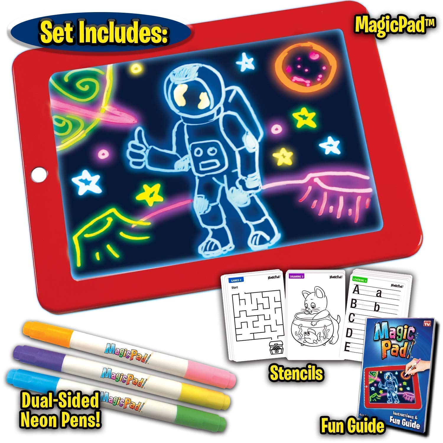 Kids Learning Drawing Magic Pad Light Up Drawing Pad Board Draw, Sketch, Create, Art, Write, Learning Tablet,Multicolor