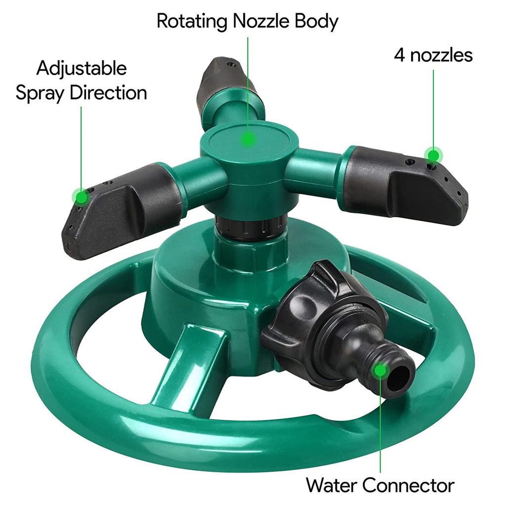 Automatic 360° Lawn Sprinkler 3 Arm 4 Nozzle Pipe Hose Water Sprayer