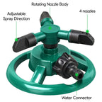 Automatic 360° Lawn Sprinkler 3 Arm 4 Nozzle Pipe Hose Water Sprayer
