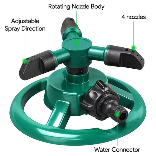 Automatic 360° Lawn Sprinkler 3 Arm 4 Nozzle Pipe Hose Water Sprayer