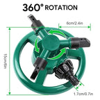 Automatic 360° Lawn Sprinkler 3 Arm 4 Nozzle Pipe Hose Water Sprayer