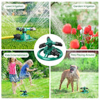Automatic 360° Lawn Sprinkler 3 Arm 4 Nozzle Pipe Hose Water Sprayer