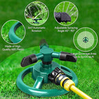 Automatic 360° Lawn Sprinkler 3 Arm 4 Nozzle Pipe Hose Water Sprayer