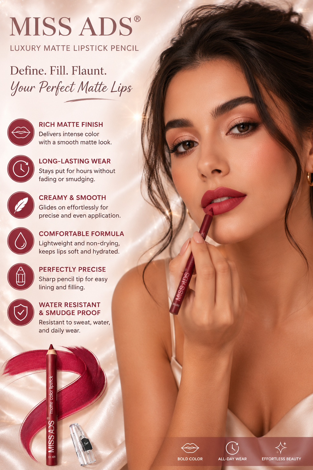 MISS ADS Long Lasting Matte Pencil Lipstick