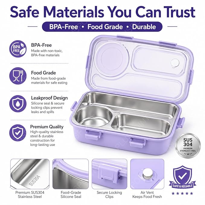Leak Proof Bento Box for Kids, Adults, Men Women 500 ML (Assorted color)