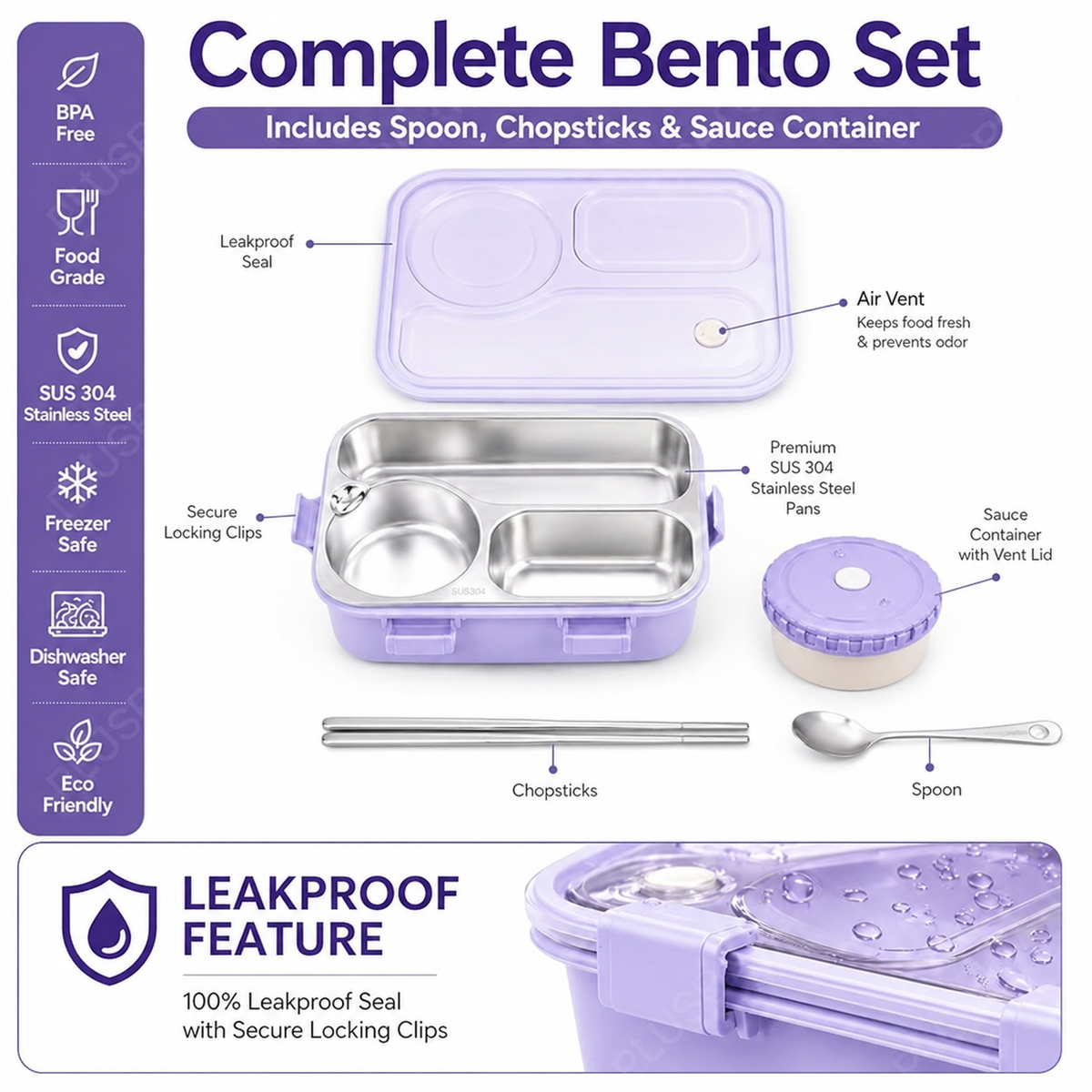 Leak Proof Bento Box for Kids, Adults, Men Women 500 ML (Assorted color)