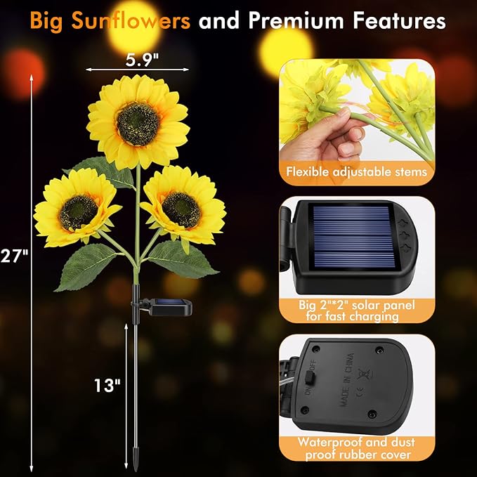 Solar Sunflower Lights,Solar Garden Light withLooking Flowers Outdoor PACK OF 1